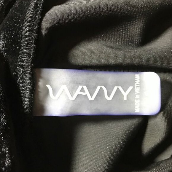 NWOT Wavvy Black Crushed Velvet Front Slit High Waist Stretch Flare Leg Pant - Picture 9 of 10